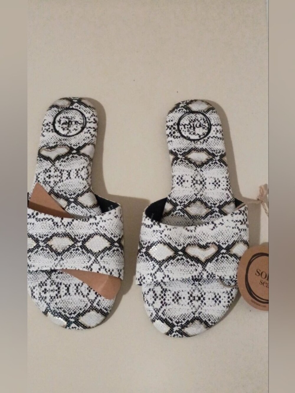 Snake-Print Slide Mules in White/Black